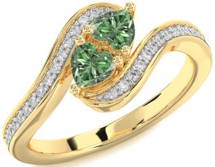 Green Diamond Gold Two Heart Ring