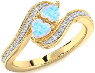 Diamond Moonstone Gold Two Heart Ring