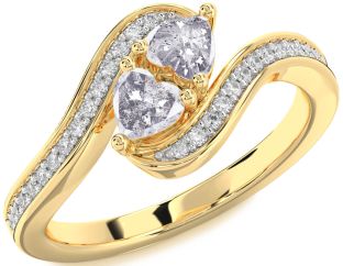 Salt & Pepper Diamond Gold Silver Two Heart Ring
