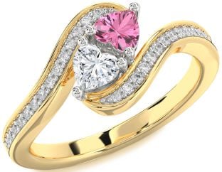 Diamond Gold Silver Two Heart Promise Ring
