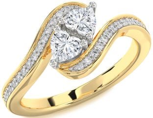 Diamond Platinum & Yellow Gold Two Heart Ring