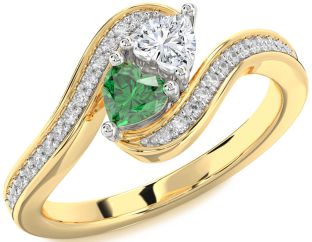 Diamond Gold Silver Two Heart Promise Ring