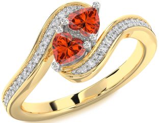 Diamond Fire Opal Gold Silver Two Heart Ring