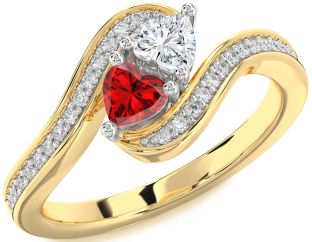 Diamond Emerald Platinum & Yellow Gold Two Heart Birthstone Ring