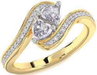 Salt & Pepper Diamond Gold Silver Two Heart Ring