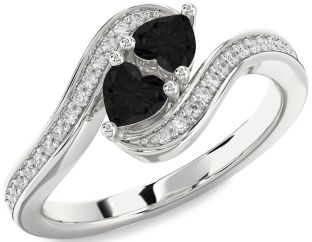 Black Diamond Silver Two Heart Ring