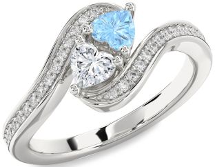 Diamond Silver Two Heart Promise Ring
