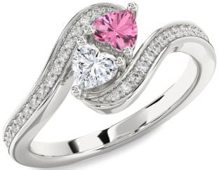 Diamond Silver Two Heart Promise Ring