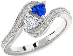 Diamond Silver Two Heart Promise Ring