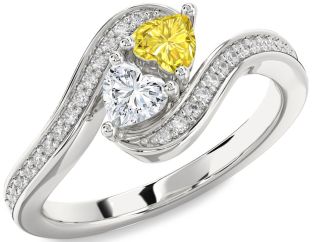 Diamond Silver Two Heart Promise Ring