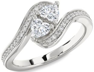 Diamond Platinum Two Heart Ring