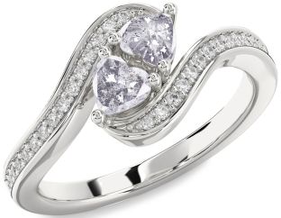 Salt & Pepper Diamond Silver Two Heart Ring