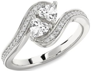Diamond White Sapphire Silver Two Heart Ring
