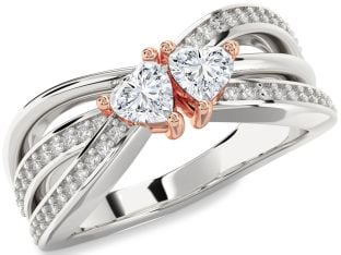 Diamond Platinum & Rose Gold Two Heart Ring