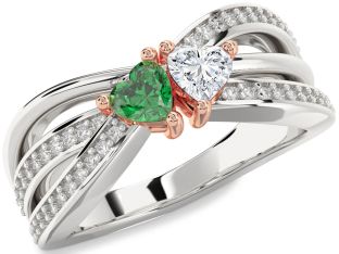 Diamond Platinum & Rose Gold Two Heart Promise Ring