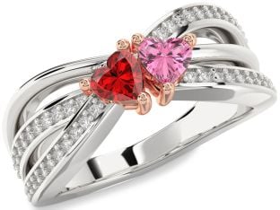Diamond White Rose Gold Two Heart Promise Ring