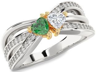 Diamond Gold Silver Two Heart Promise Ring