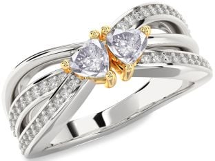 Salt & Pepper Diamond Gold Silver Two Heart Ring