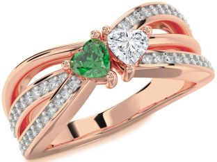 Diamond Rose Gold Silver Two Heart Promise Ring