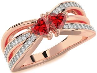 Diamond Emerald Rose Gold Two Heart Birthstone Ring