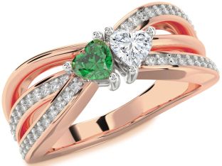 Diamond Rose Gold Silver Two Heart Promise Ring