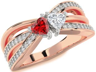 Diamond Emerald Platinum & Rose Gold Two Heart Birthstone Ring