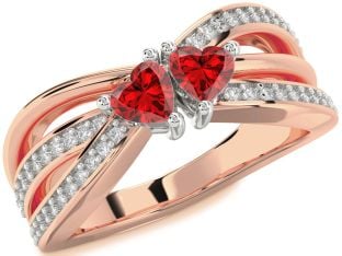 Diamond Emerald Platinum & Rose Gold Two Heart Birthstone Ring