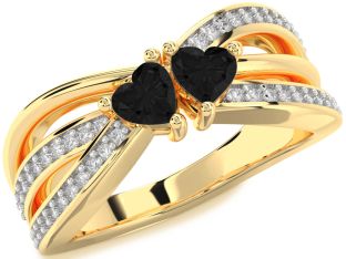 Black Diamond Gold Two Heart Ring