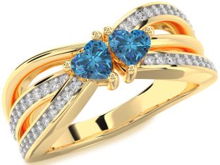 Blue Diamond Gold Silver Two Heart Ring
