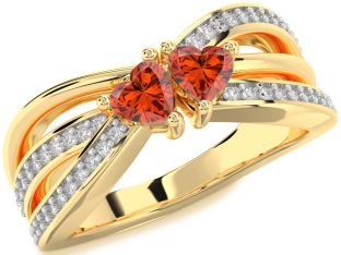 Diamond Fire Opal Gold Two Heart Ring
