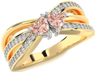 Diamond Morganite Gold Silver Two Heart Ring