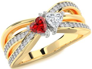 Diamond Emerald Platinum & Yellow Gold Two Heart Birthstone Ring