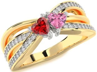 Diamond Gold Silver Two Heart Promise Ring