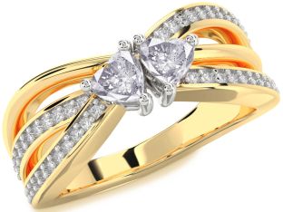 Salt & Pepper Diamond Gold Silver Two Heart Ring