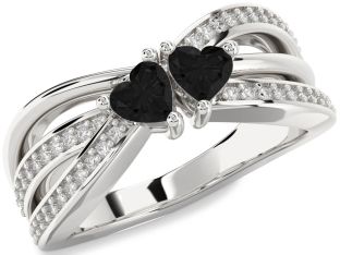 Black Diamond Silver Two Heart Ring
