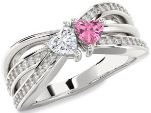 Diamond Silver Two Heart Promise Ring