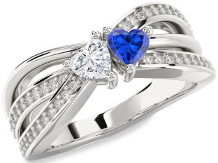 Diamond Silver Two Heart Promise Ring