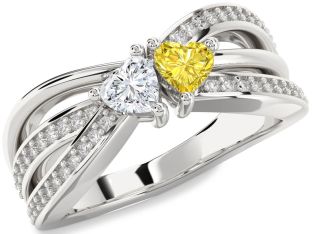 Diamond Silver Two Heart Promise Ring
