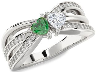 Diamond Silver Two Heart Promise Ring