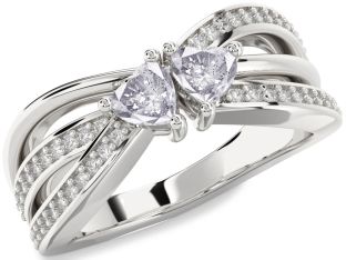 Salt & Pepper Diamond Silver Two Heart Ring