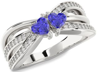 Diamond Tanzanite Silver Two Heart Ring