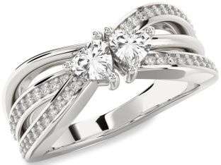 Diamond White Sapphire Silver Two Heart Ring