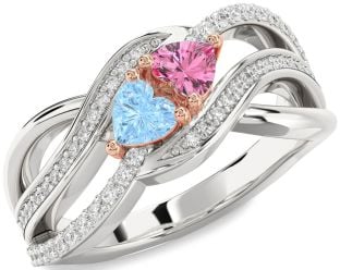 Diamond White Rose Gold Two Heart Promise Ring