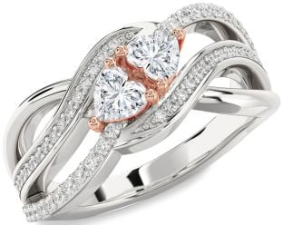 Diamond White Rose Gold Two Heart Ring