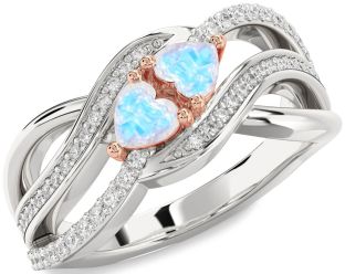 Diamond Emerald Platinum & Rose Gold Two Heart Birthstone Ring