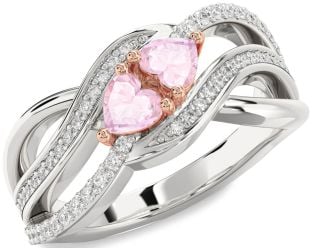 Diamond Emerald Platinum & Rose Gold Two Heart Birthstone Ring