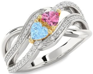 Diamond Gold Silver Two Heart Promise Ring