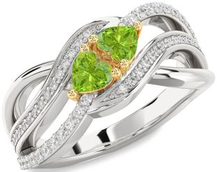 Diamond Emerald Platinum & Yellow Gold Two Heart Birthstone Ring
