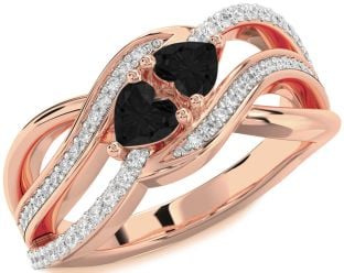 Diamond Emerald Rose Gold Two Heart Birthstone Ring