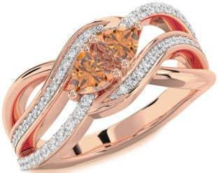 Diamond Emerald Rose Gold Two Heart Birthstone Ring